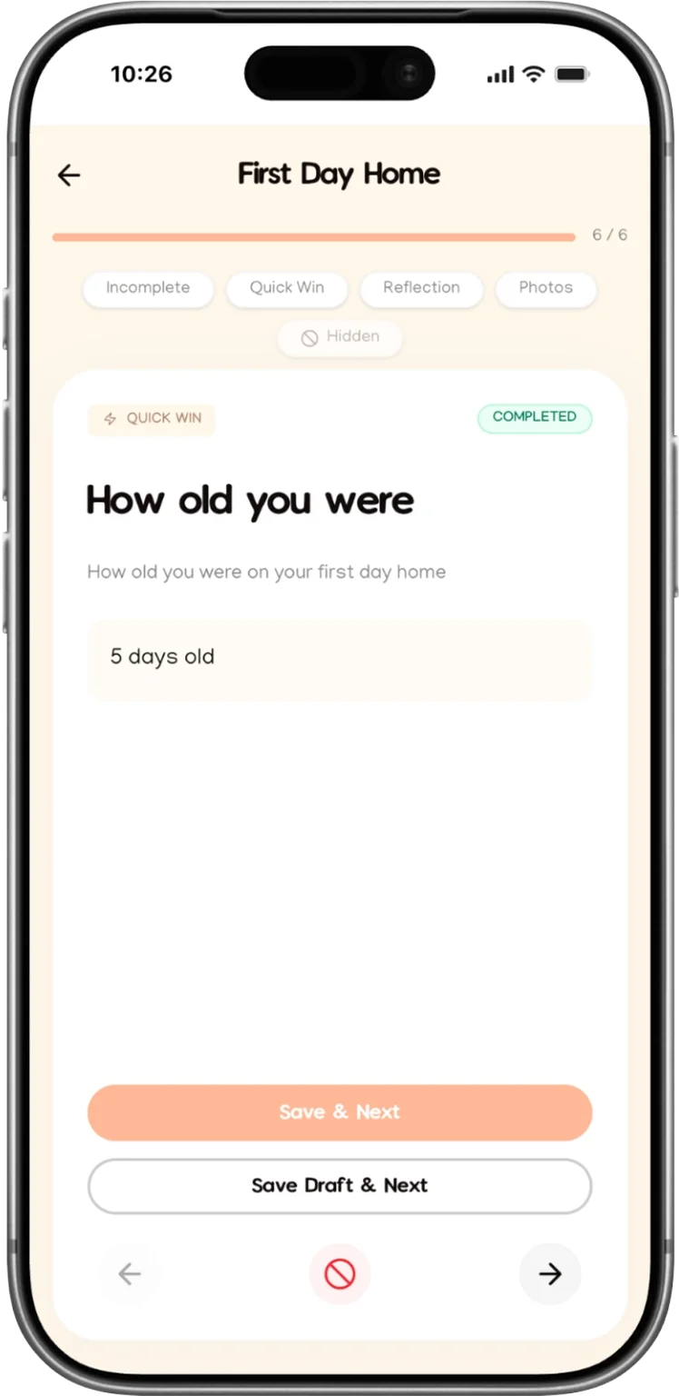 Makia First Year Journal first day home screen
